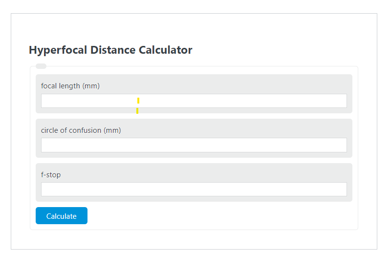 hyperfocal distance calculator