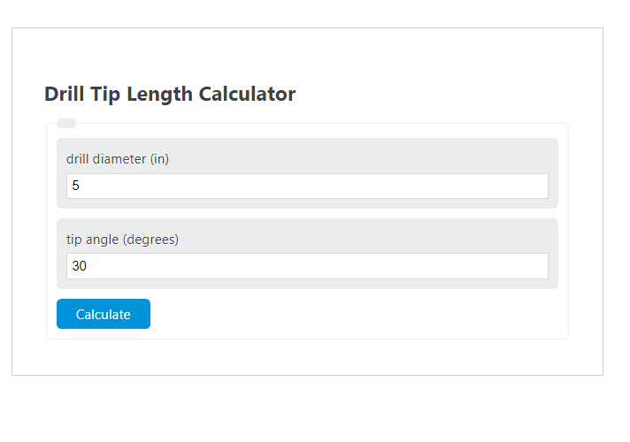 drill tip length calculator