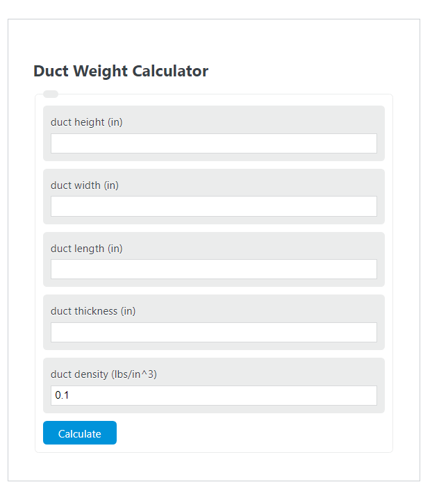 duct weight calculator