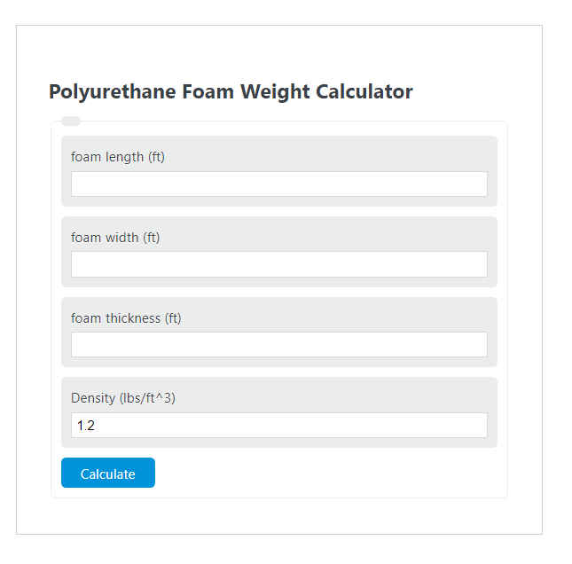 polyurethan foam weight calculator