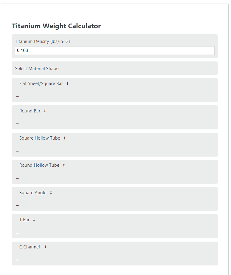 titanium weight calculator
