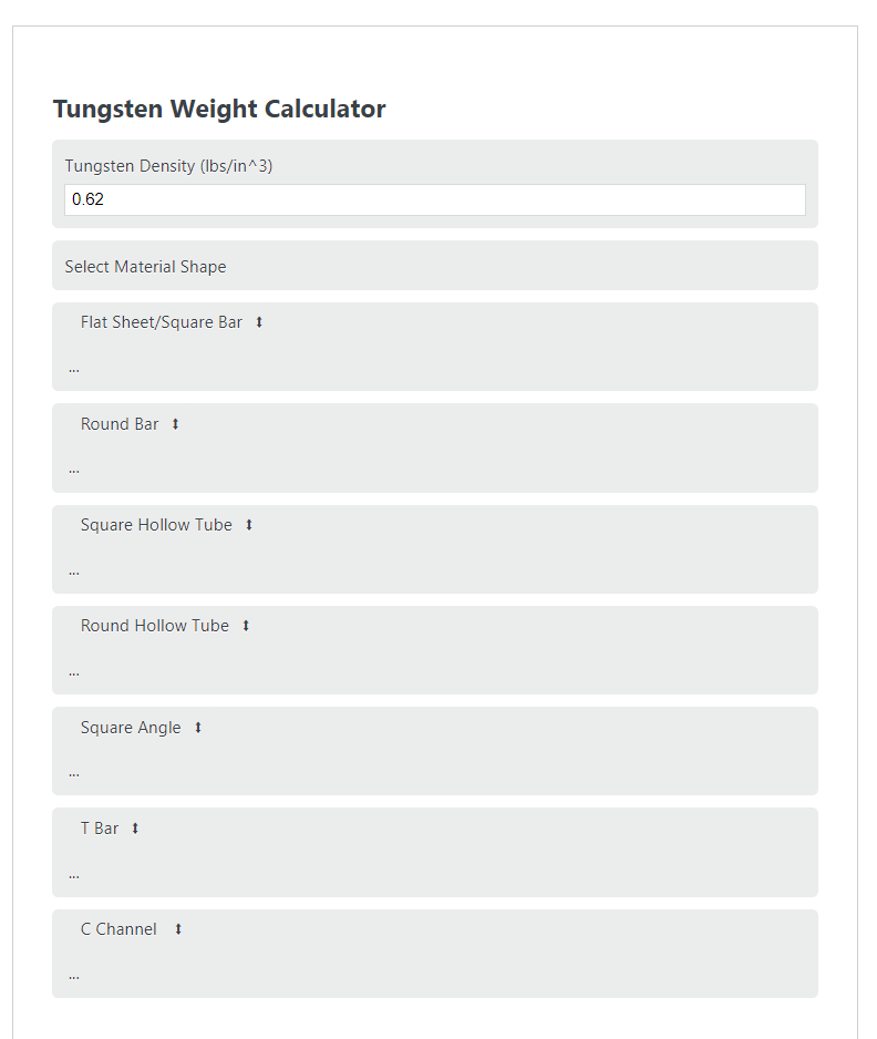 tungsten weight calculator