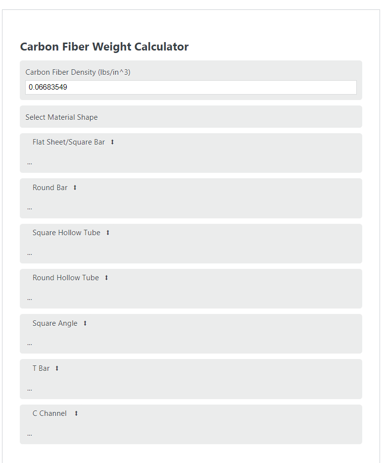 carbon fiber weight calculator