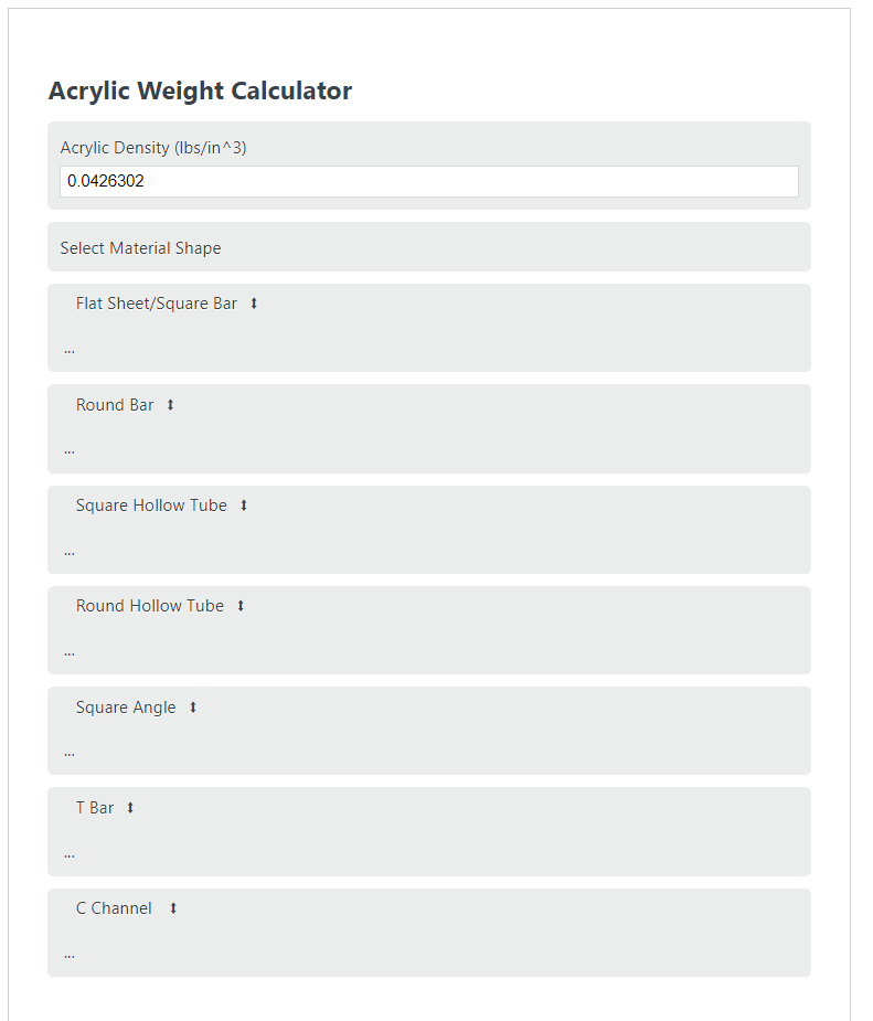 acrylic weight calculator