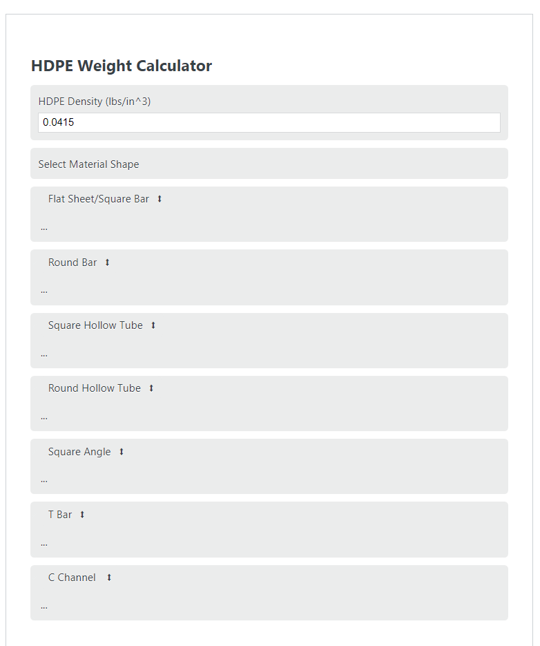 hdpe weight calculator