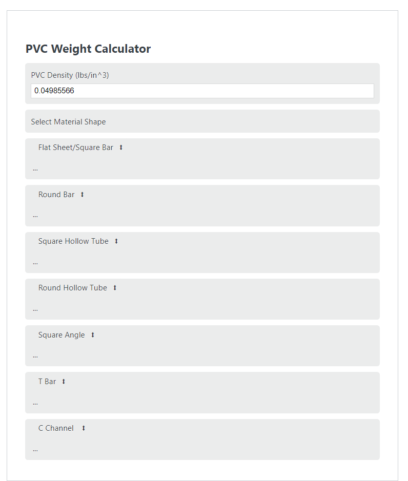 pvc weight calculator