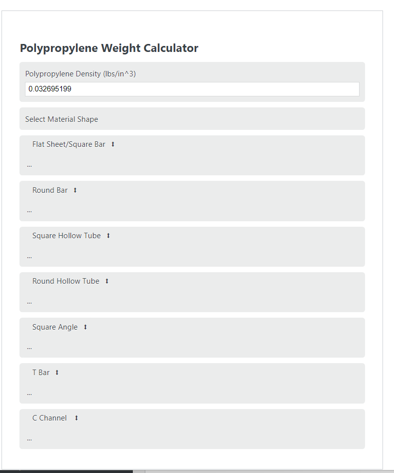 polypropylene weight calculator