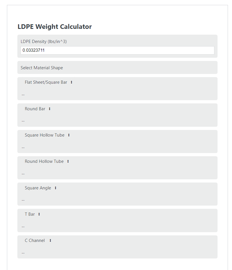 LDPE weight calculator