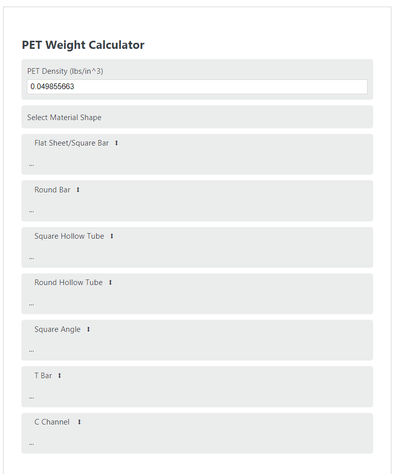 PET weight calculator
