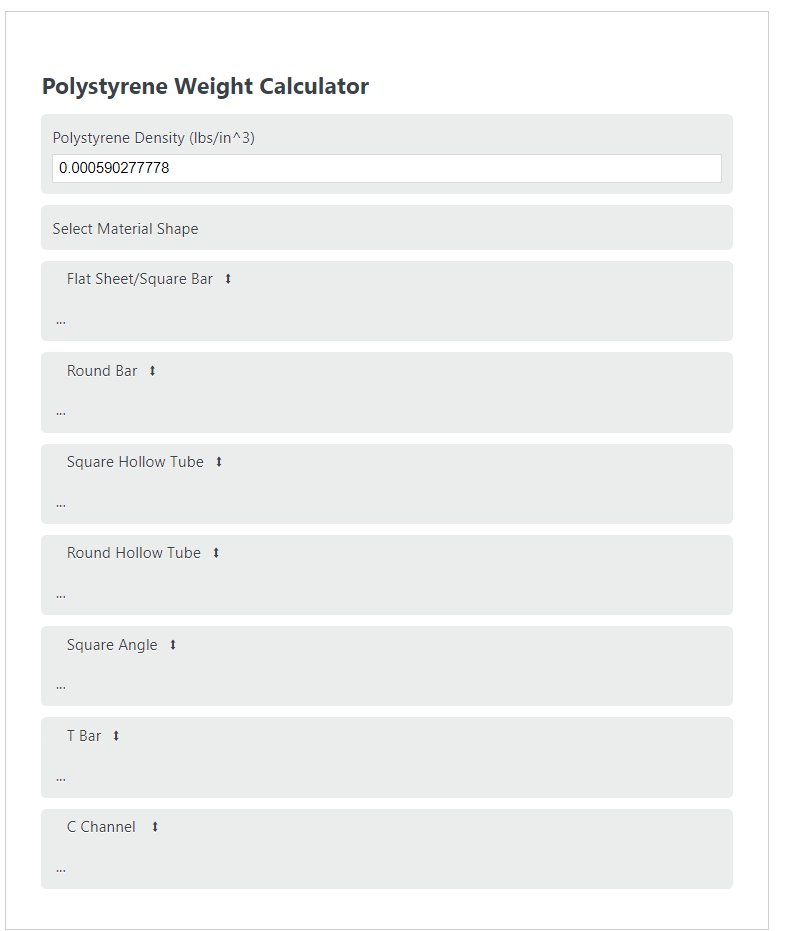 polystyrene weight calculator