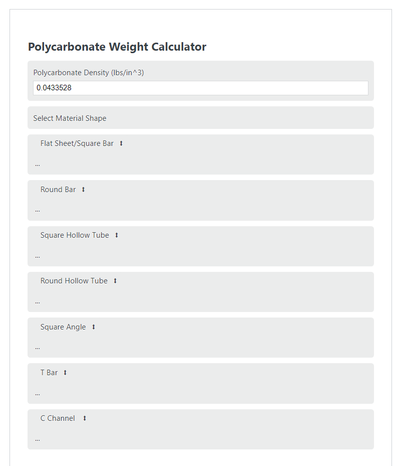 polycarbonate weight calculator