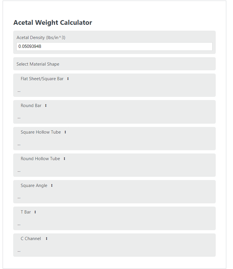 acetal weight calculator