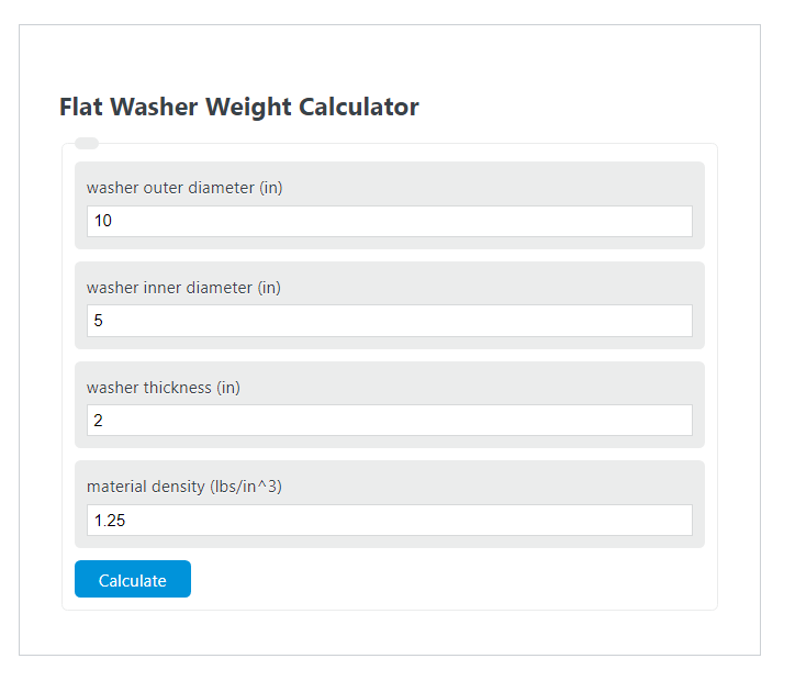 flat washer weight calculator