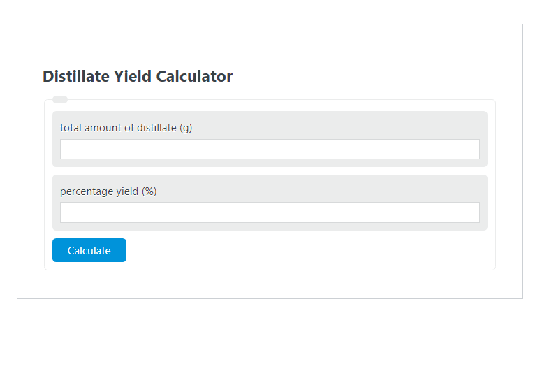 distillate yield calculator