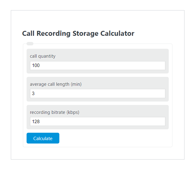 call recording storage calculator