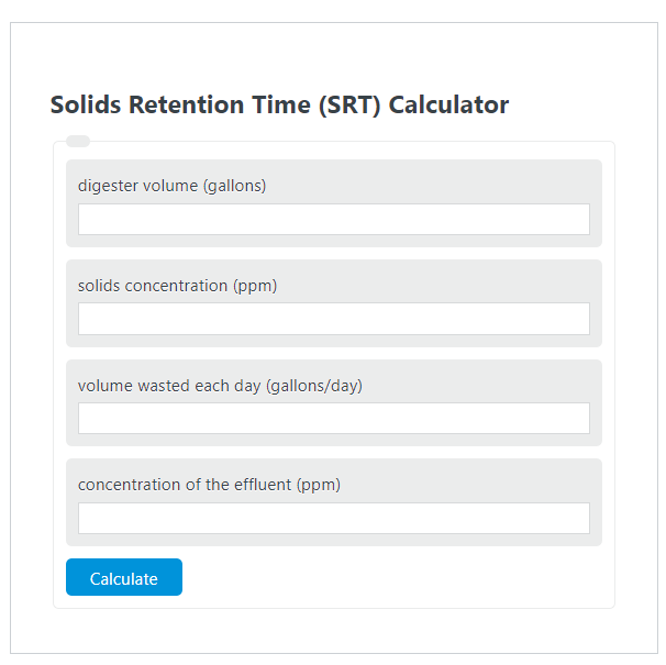solids retention time calculator