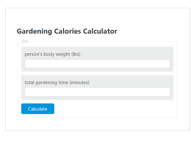 gardening calories calculator
