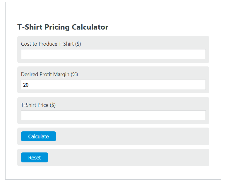t-shirt pricing calculator
