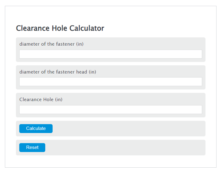 clearance hole calculator