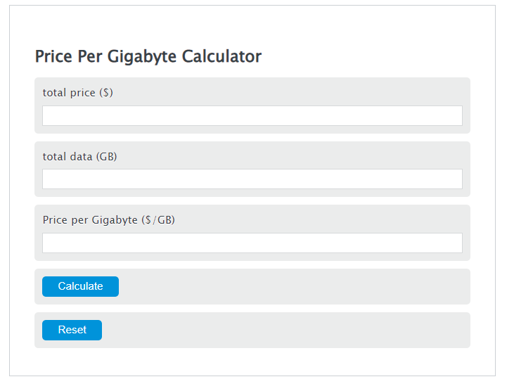 price per gigabyte calculator