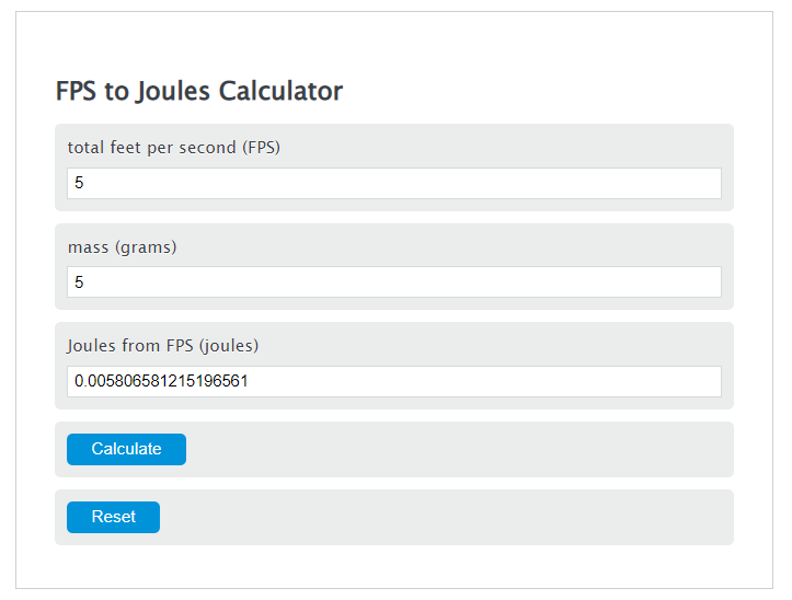 fps to joules calculator