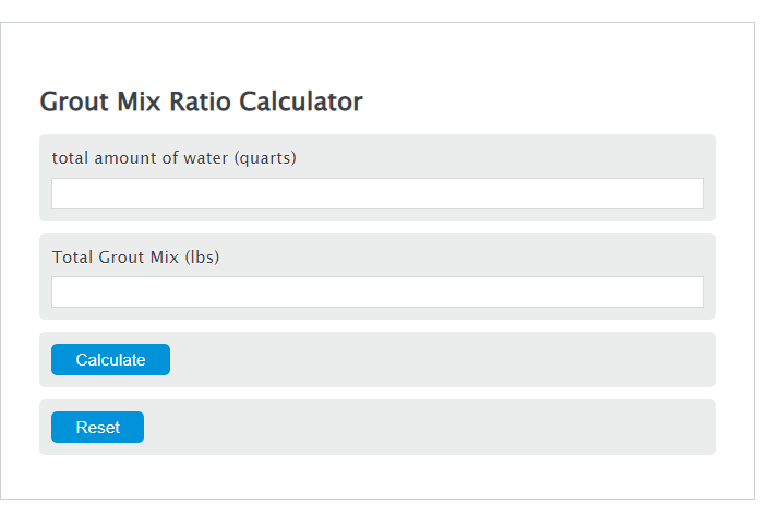 grout mix ratio calculator