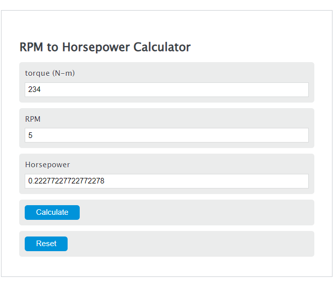 rpm to horsepower calculator