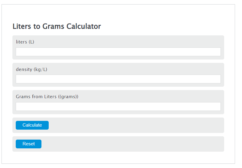 liters to grams calculator