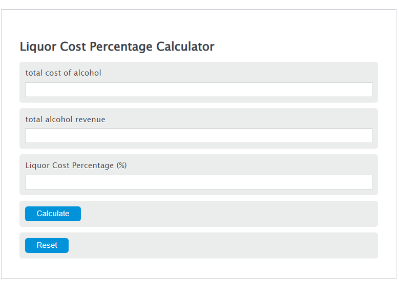 liquor cost percentage calculator