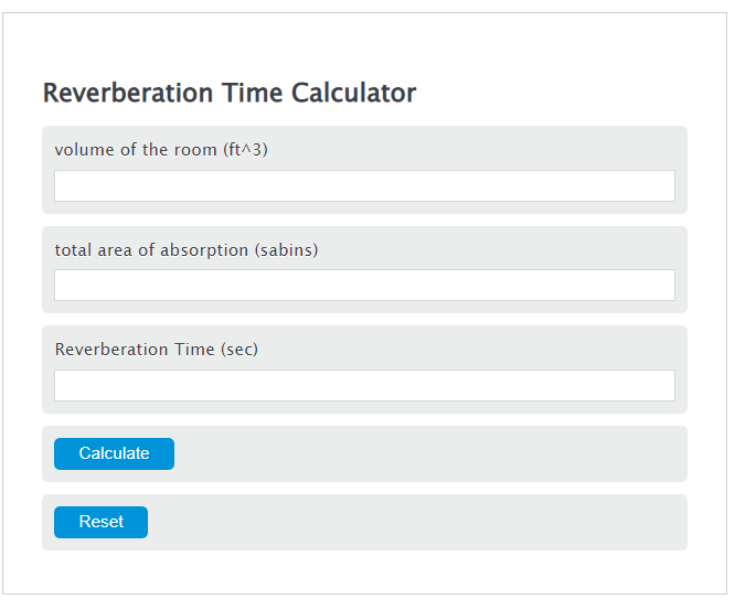 reverberation time calculator