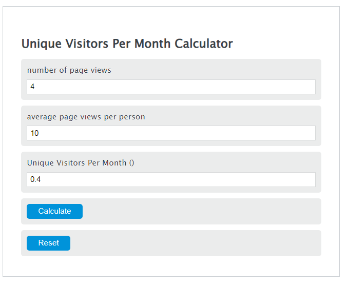 unique visitors per month calculator