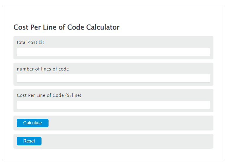 cost per line of code calculator
