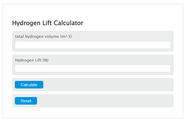 hydrogen lift calculator