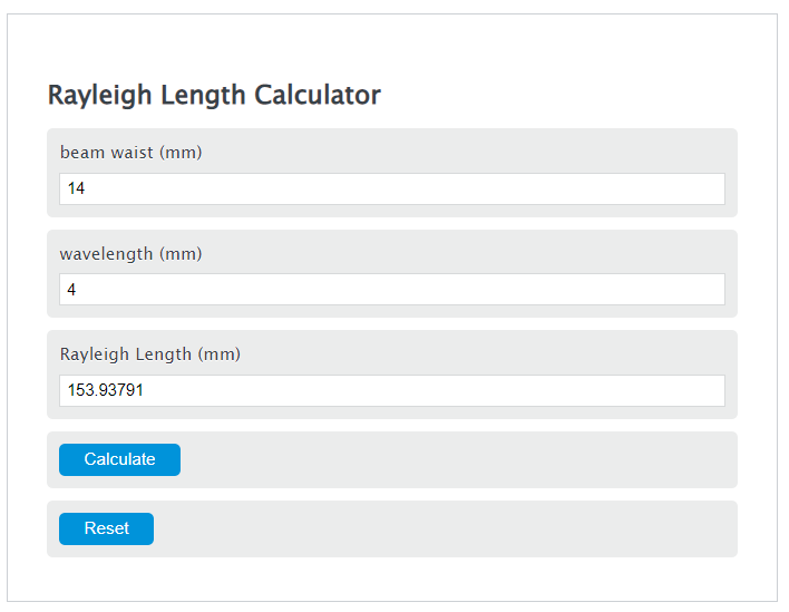 rayleigh length calculator
