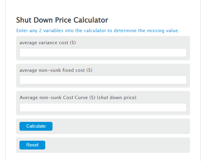 shutdown price calculator