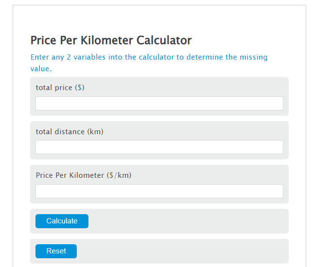price per kilometer calculator