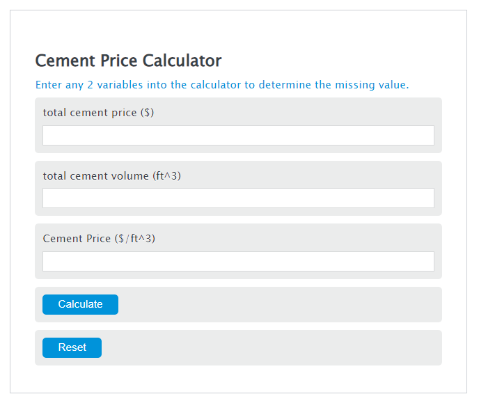 cement price calculator
