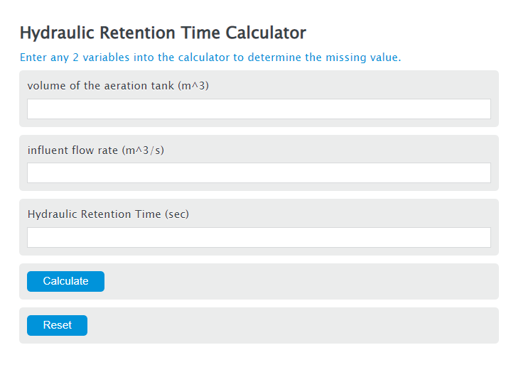 hydraulic retention time calculator
