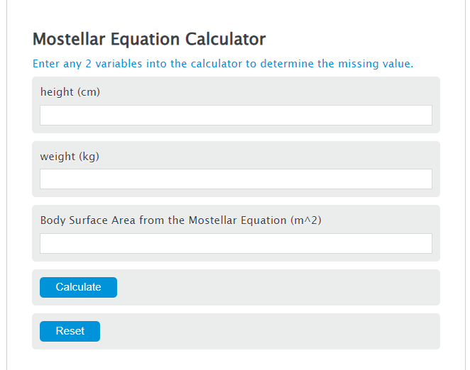mostellar equation calculator