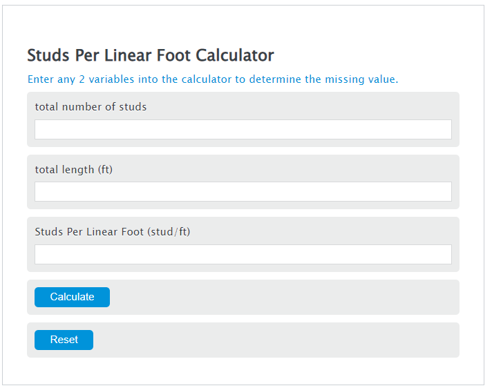 studs per linear foot calculator