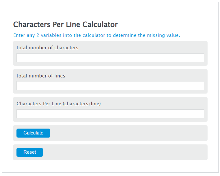 characters per line calculator