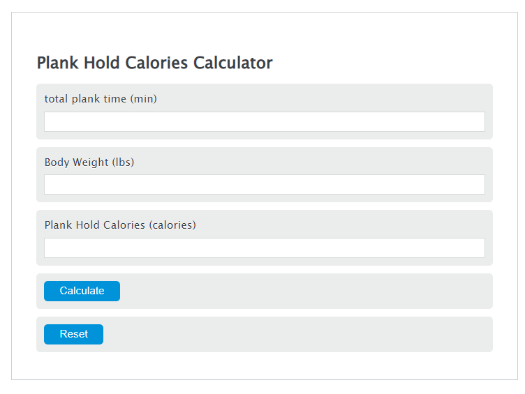 plank hold calories calculator