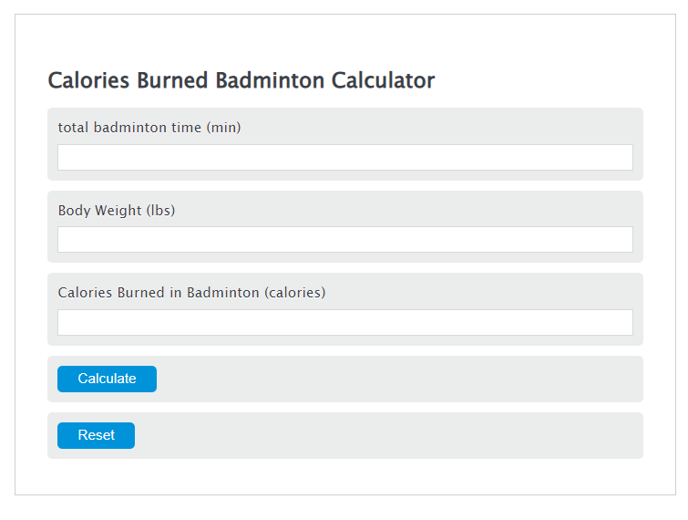 badminton calories burned calculator