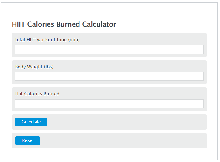 HIIT calories burned calculator
