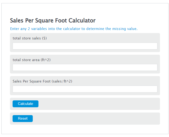 sales per square foot calculator