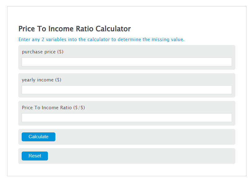 price to income ratio calculator