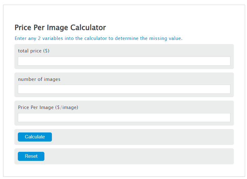 price per image calculator