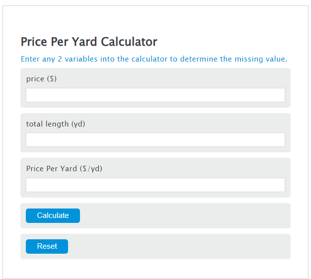 price per yard calculator