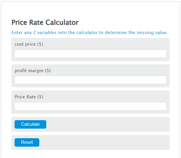 price rate calculator