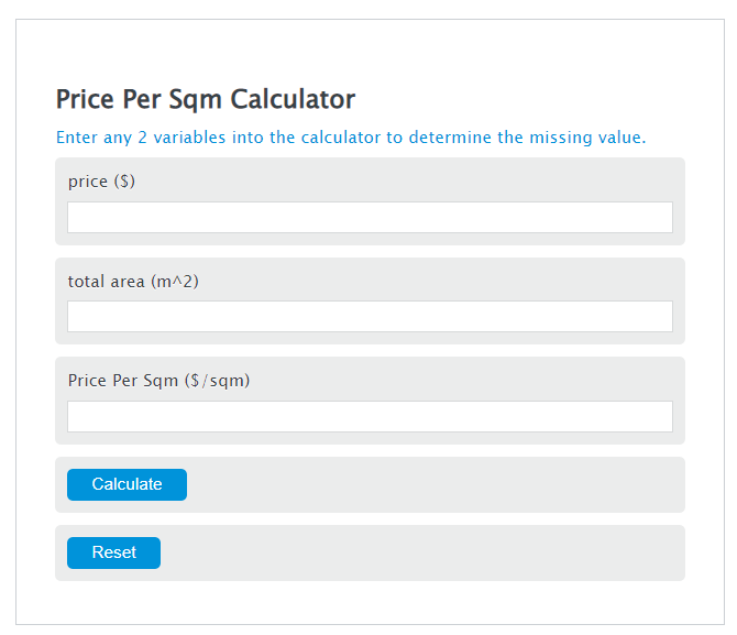 price per sqm calculator